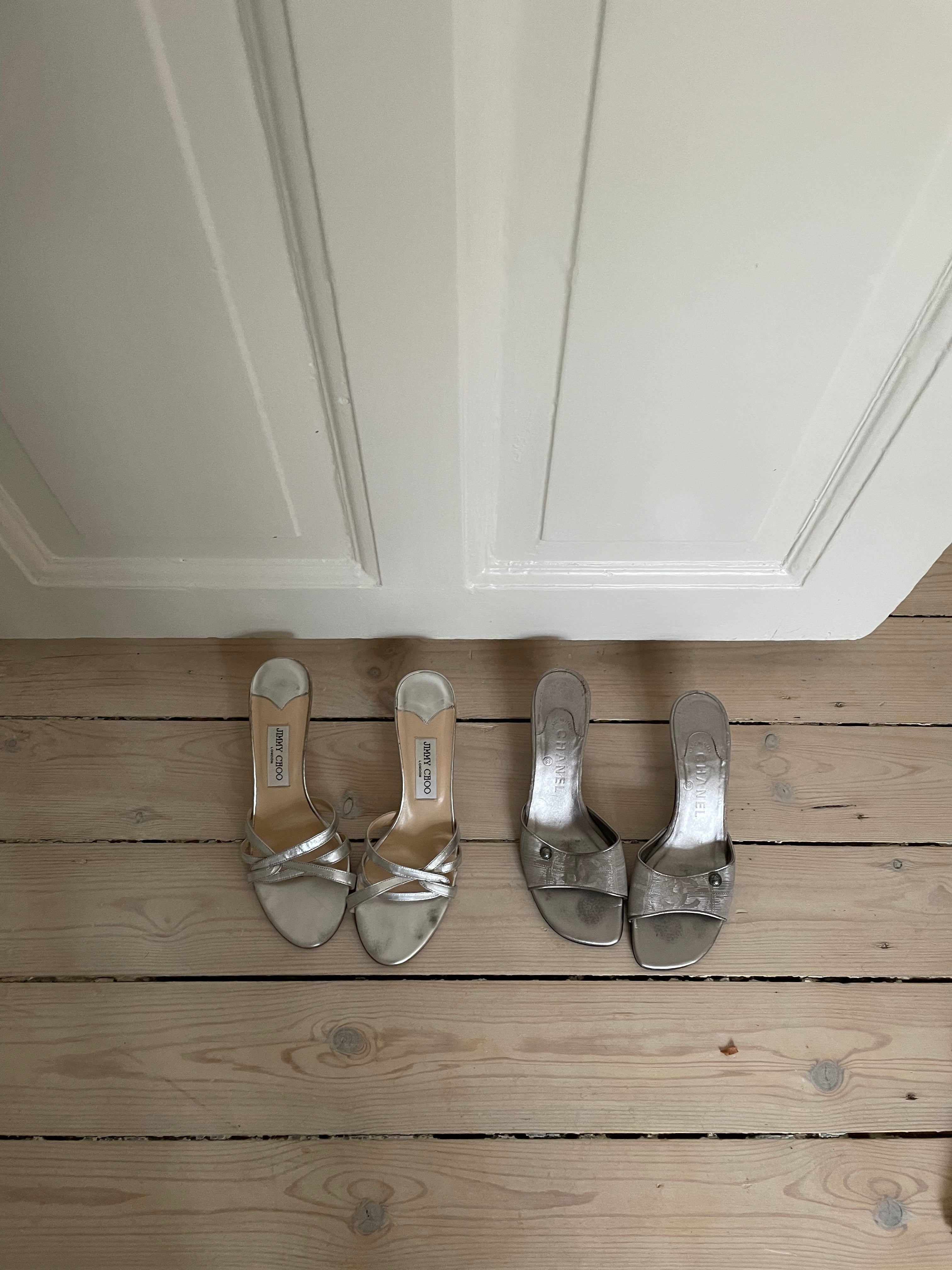 Stunning silver Jimmy Choo kitten heels, vintage mules