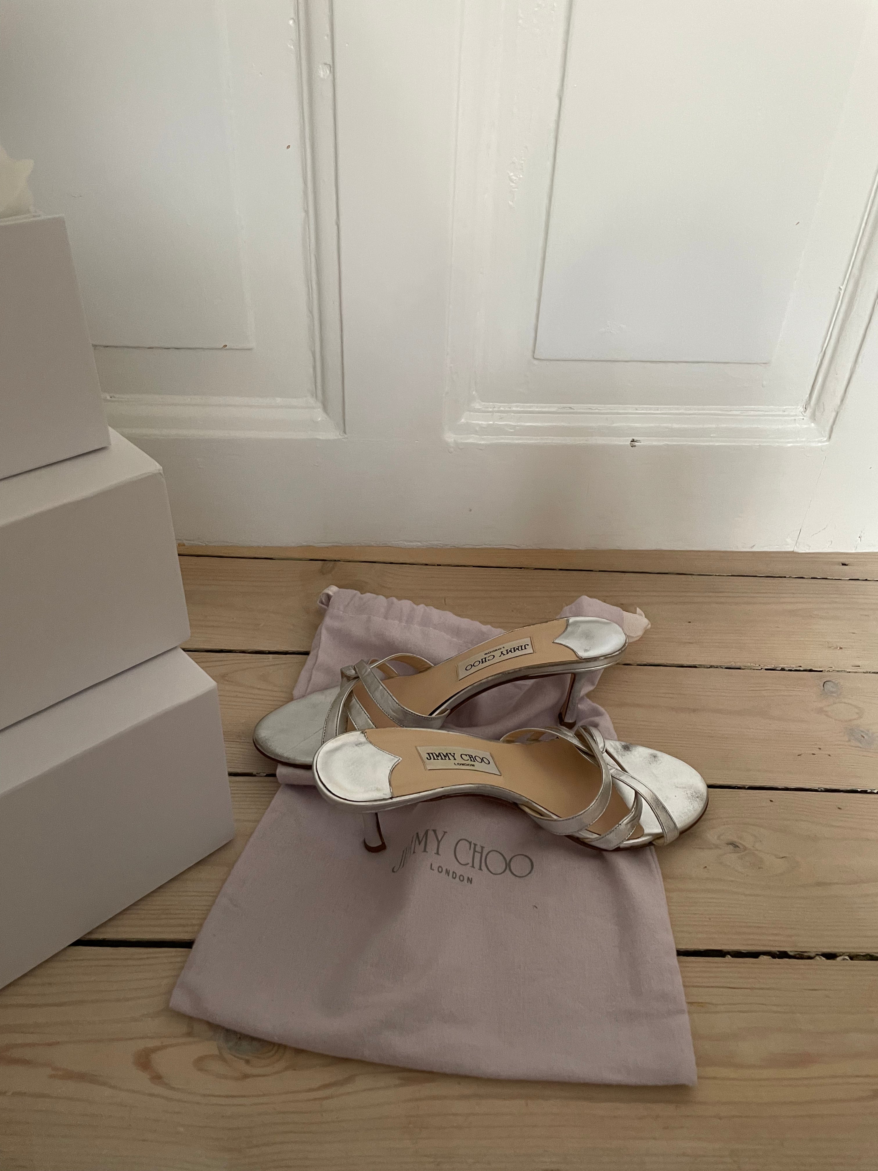 Stunning silver Jimmy Choo kitten heels, vintage mules