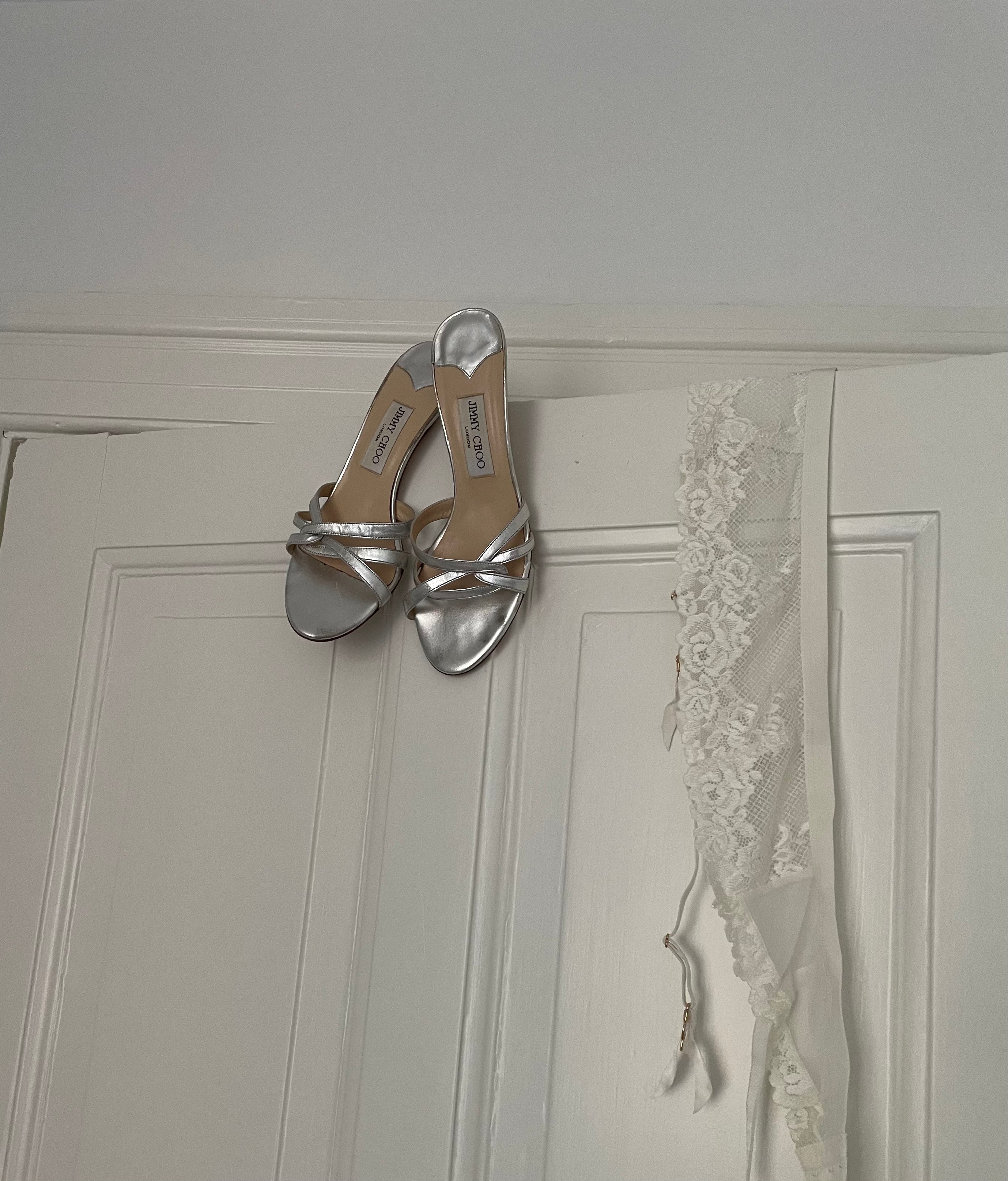 Stunning silver Jimmy Choo kitten heels, vintage mules 