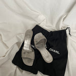 Rare Chanel CC logo travel line mules.