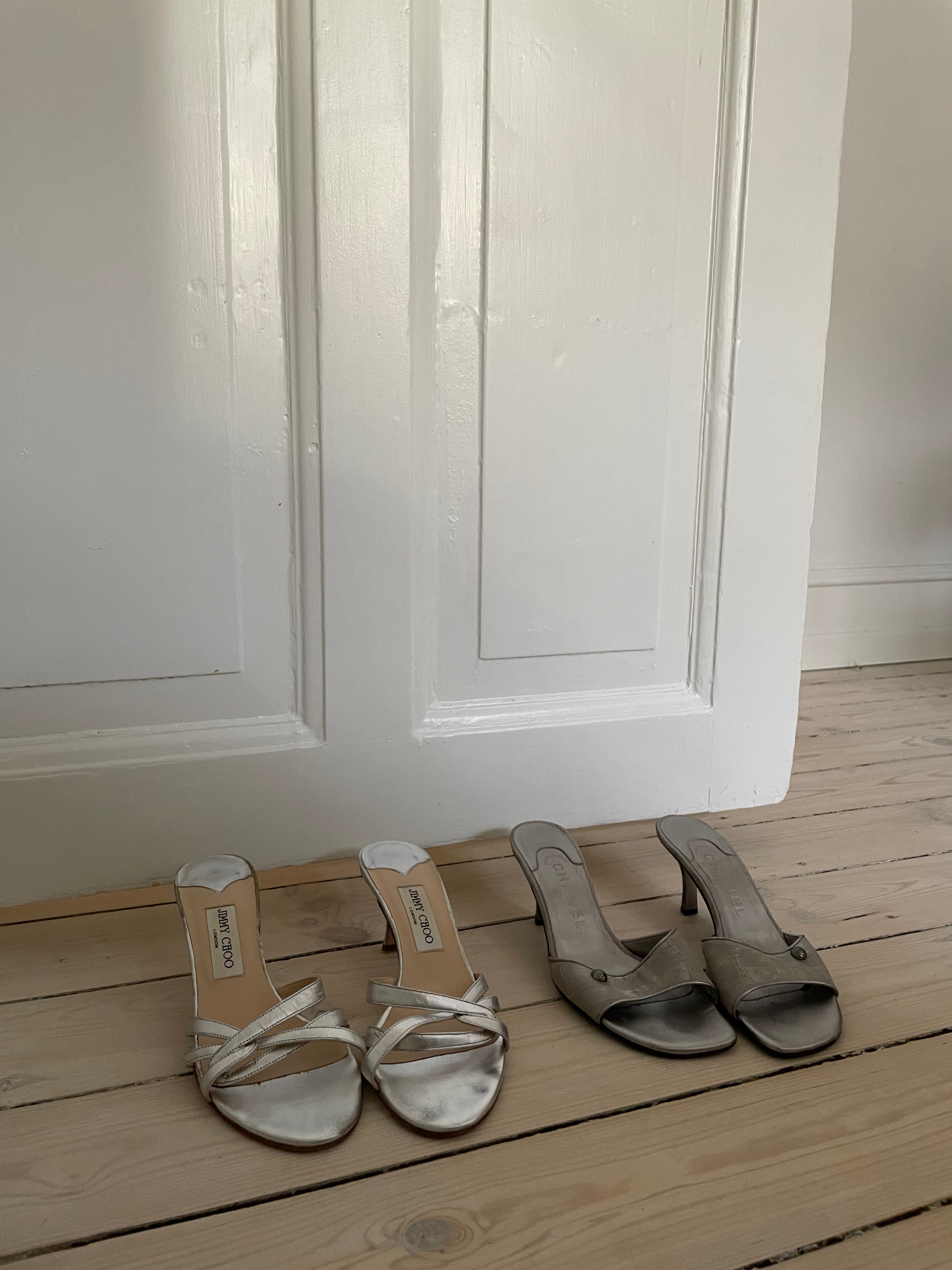 Stunning silver Jimmy Choo kitten heels, vintage mules 