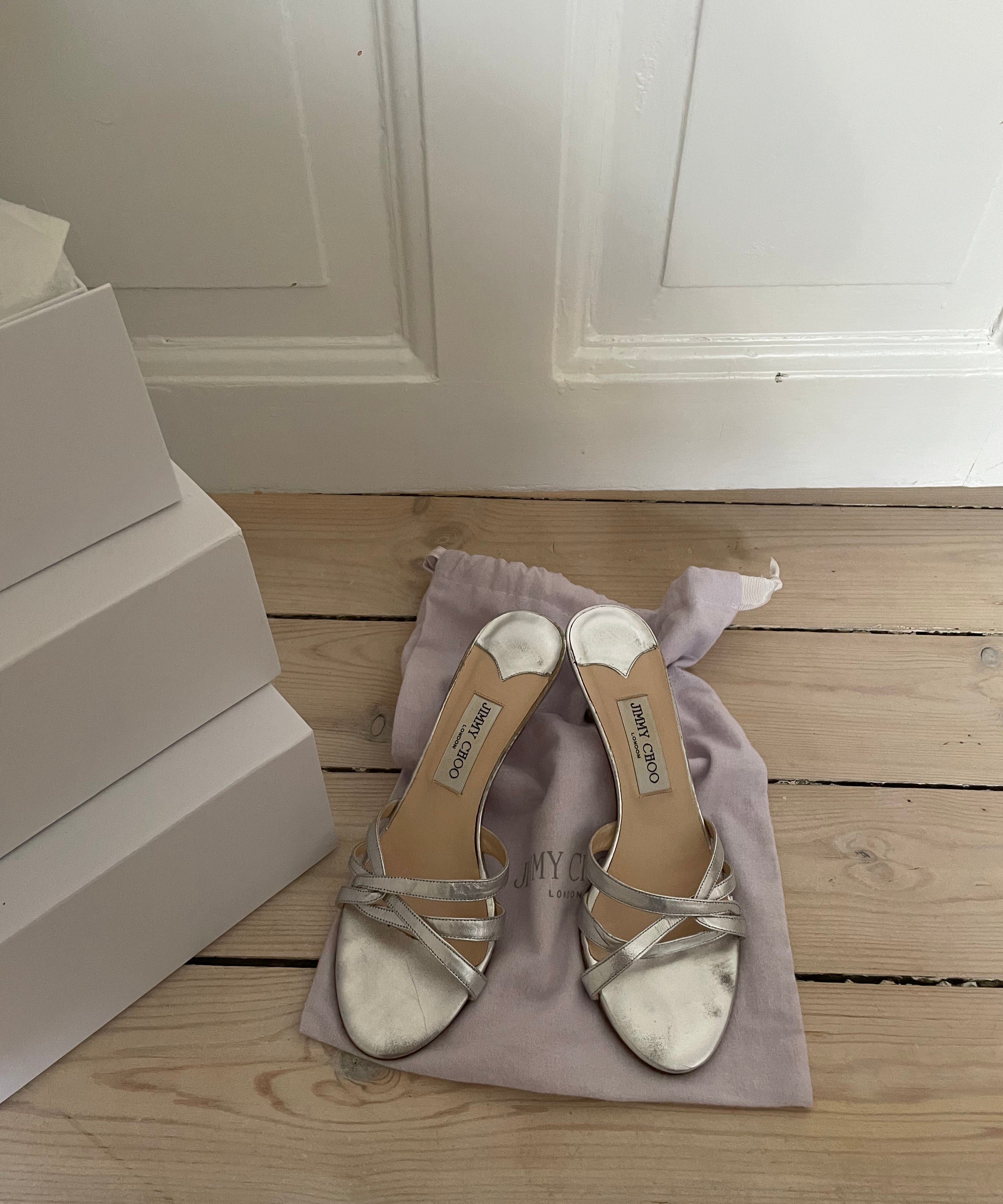 Stunning silver Jimmy Choo kitten heels, vintage mules 