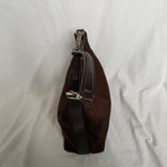 Vintage Gucci shoulder bag in brown nylon and leather with silver hardware. 